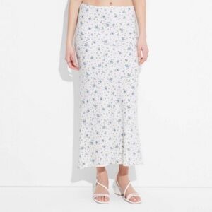 NWT New Wild Fable Floral Linen White Maxi Skirt Size Large